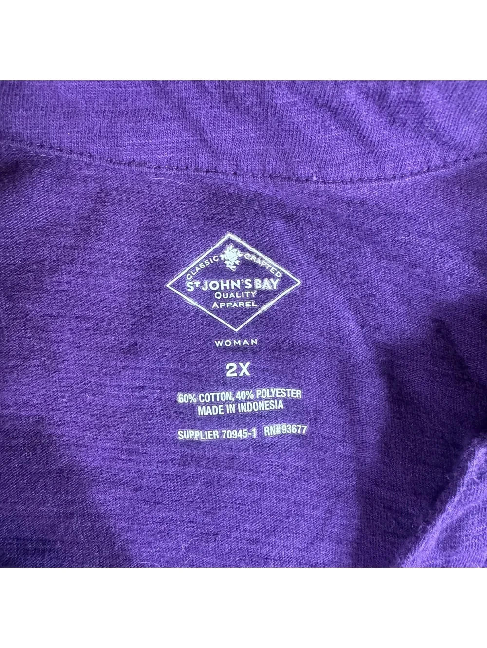 St. John's Bay Women's Button-Up Shirt Purple 2X Cotton Polyester
